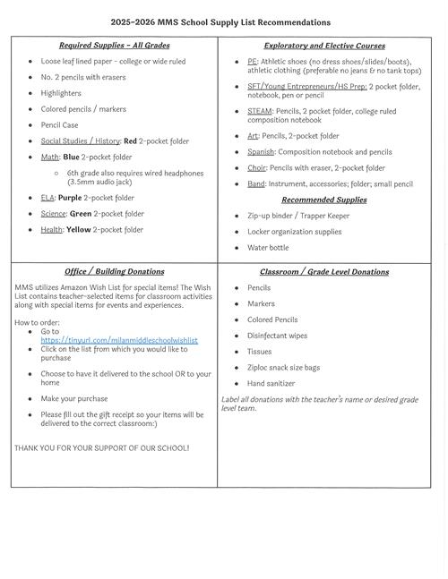6-8th Supply List